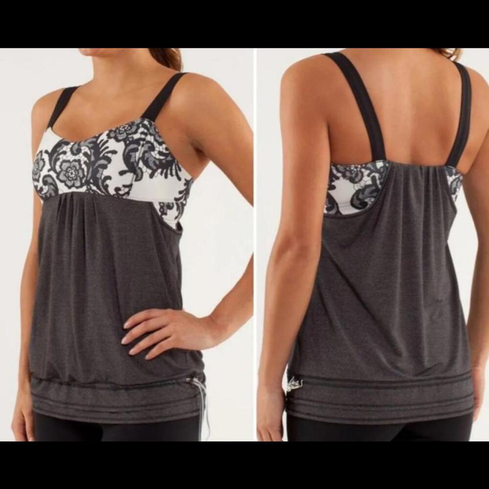 Lululemon Run Back On Track Tank Black Laceoflage Polar Cream Drawstring